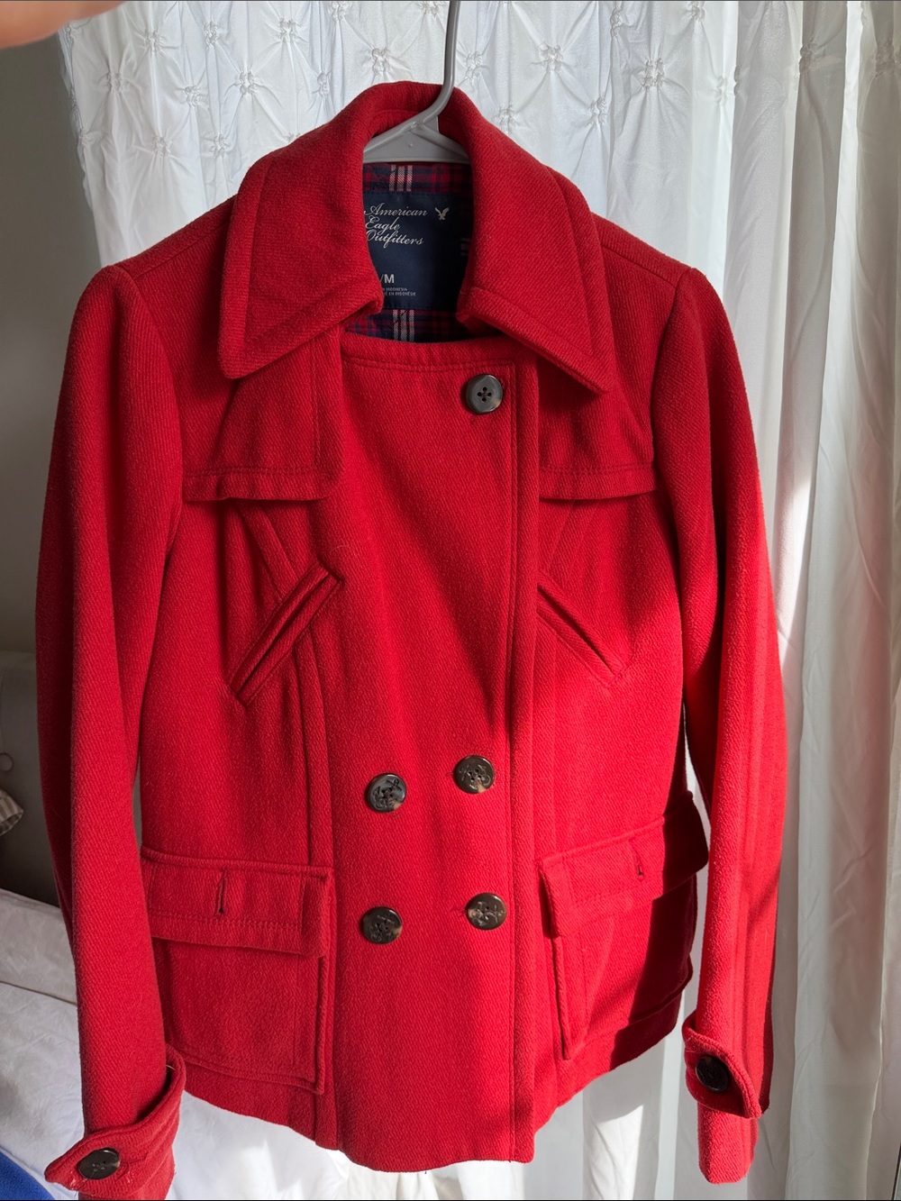 American Eagle Outfitters Red Double-Breasted Pea Coat